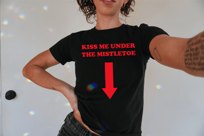 Kiss Me Under The Mistletoe Christmas Baby Tee